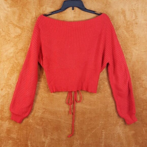 SEEK THE LABEL Womens Sweater Small Red Pullover Boatneck Corset Lace Up - Picture 4 of 8